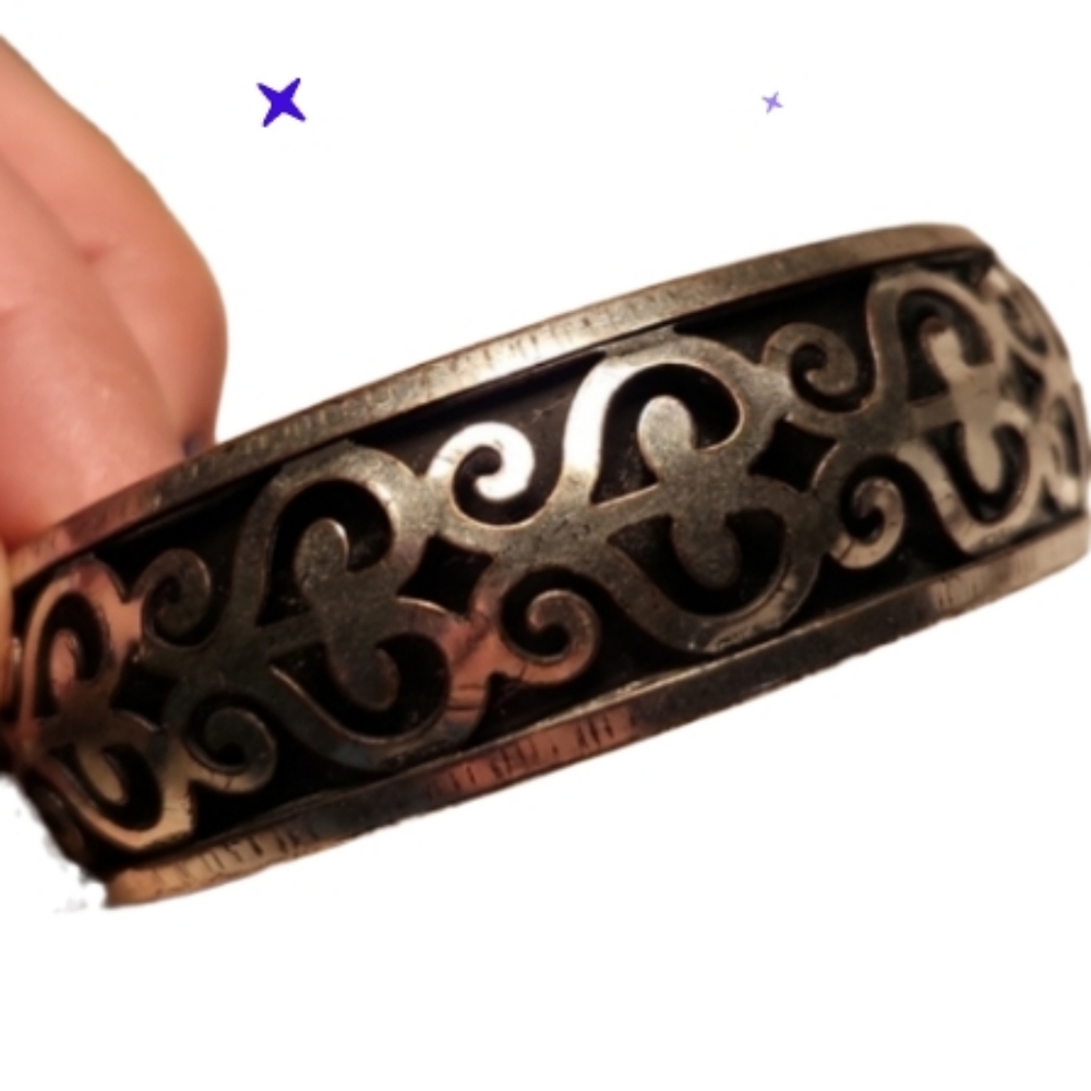 Brighton? Vintage silver bracelet scroll design with black behind it. Nwot